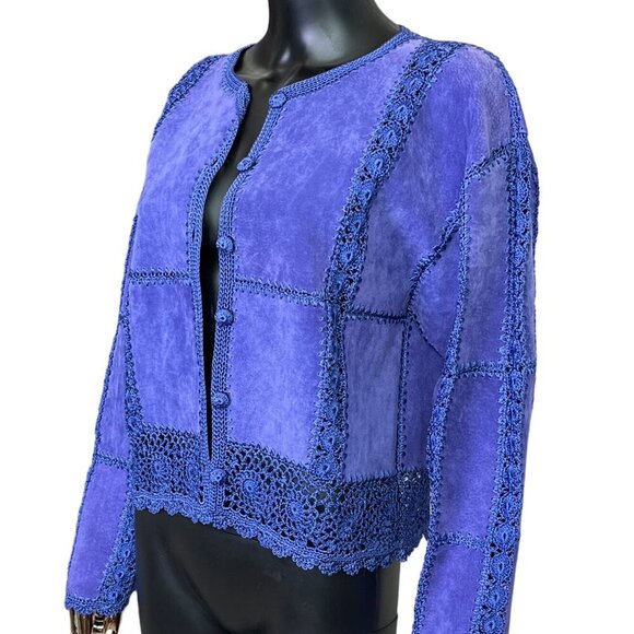 Vintage SMH Boutique Purple Suede & Crochet Leather Jacket Size Large - Picture 3 of 10